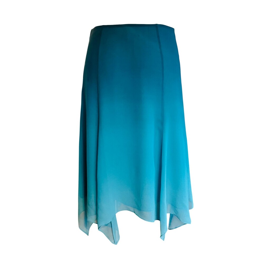 Alfani Wm 4 100% Silk Lined Turquoise Ombre Asymmetrical Handkerchief Midi Skirt